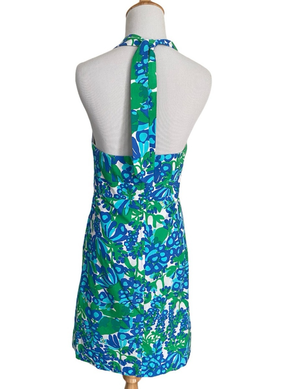 Lilly Pulitzer Blue & Green Floral Halter Dress Size 4 “Bee in Your Bonnet” - Picture 2 of 8